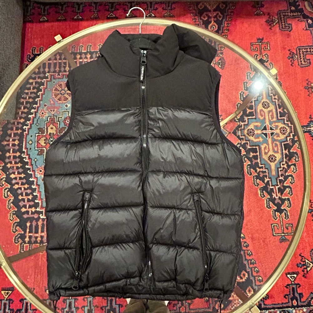 Men's Calvin Klein Black Quilted Puffer Vest with Hoodie